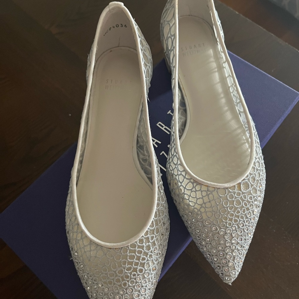 Stuart Weitzman silver sparkly flats